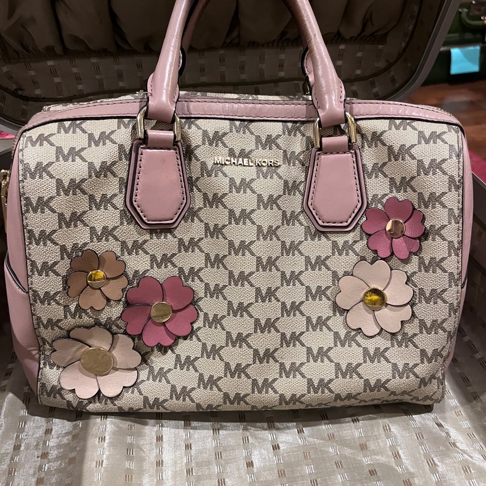 Michael Kors Pink and Brown Floral Satchel